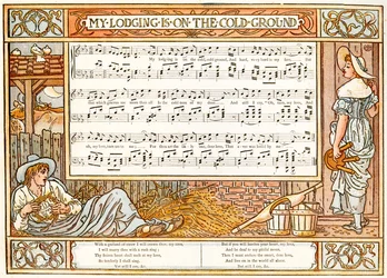 &39;Meu alojamento é no chão frio&39;, songrillustration de &39;Pan-Pipes&39;, um livro rf velhas canções, recém arranjado e com acompanhamentos por Theo. Marzials, publicado em Londres por George Routledge und Sons, 1